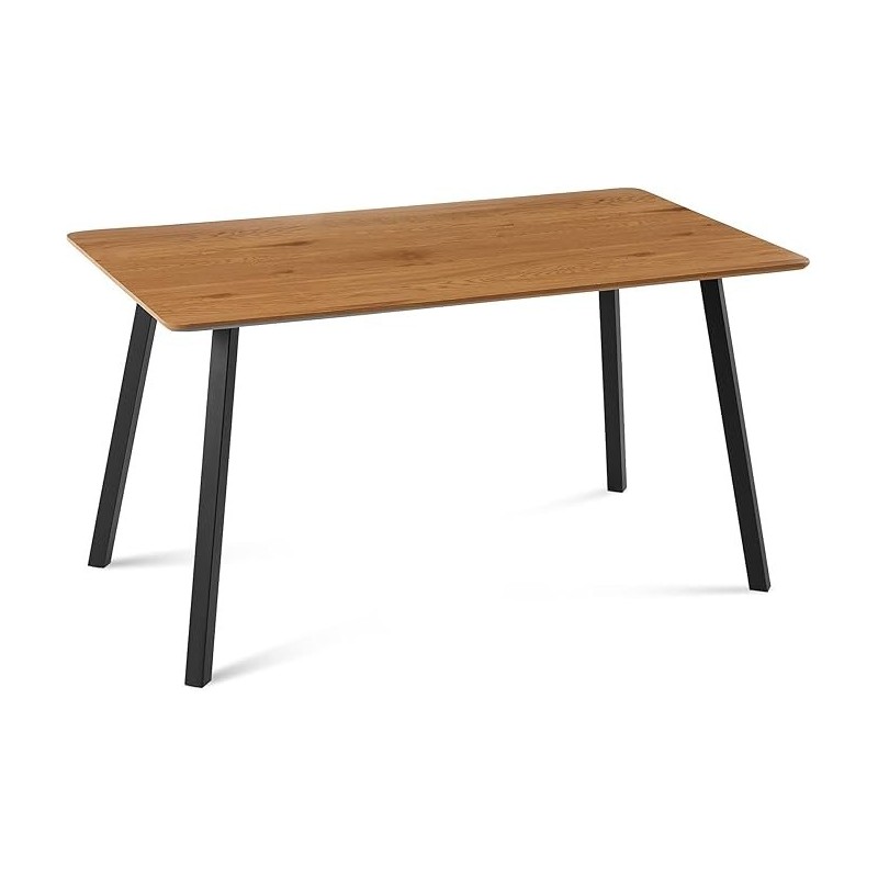 Mesa de Comedor Fija con Tapa de Melamina Color Roble y Estructura Metálica Negra Mate - Medidas 120x80x75 cm