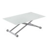 Mesa de Centro Elevable, Cristal de 8 mm y Estructura con Ruedas - Tapa Color Blanco, Mueble Moderno - Medidas 120x70x40-75 cm