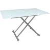 Mesa de Centro Elevable, Cristal de 8 mm y Estructura con Ruedas - Tapa Color Blanco, Mueble Moderno - Medidas 120x70x40-75 cm