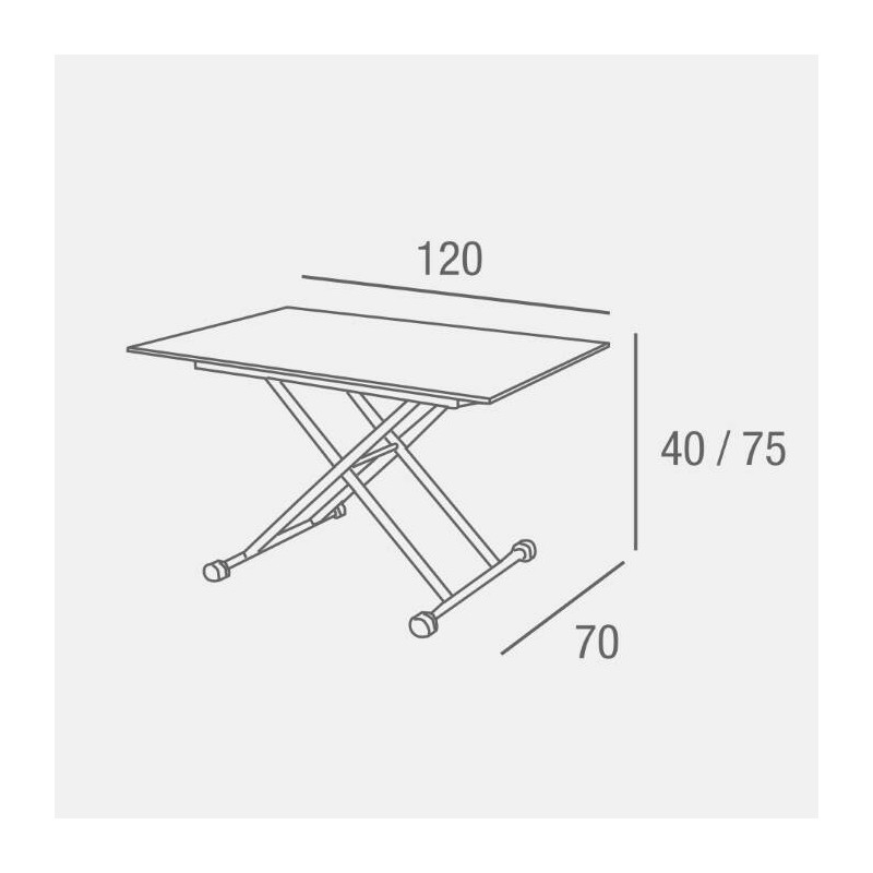 Mesa de Centro Elevable, Cristal de 8 mm y Estructura con Ruedas - Tapa Color Blanco, Mueble Moderno - Medidas 120x70x40-75 cm