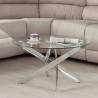 Mesa de Centro Redonda con Tapa de Cristal 8 mm y Patas Metálicas Cruzadas en Acabado Cromo - Mueble Moderno - Medidas 80x40 cm