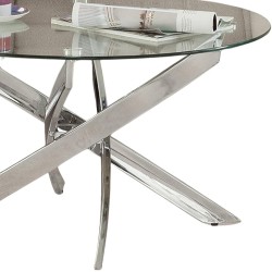 Mesa de Centro Redonda con Tapa de Cristal 8 mm y Patas Metálicas Cruzadas en Acabado Cromo - Mueble Moderno - Medidas 80x40 cm