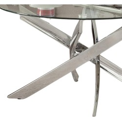 Mesa de Centro Redonda con Tapa de Cristal 8 mm y Patas Metálicas Cruzadas en Acabado Cromo - Mueble Moderno - Medidas 80x40 cm