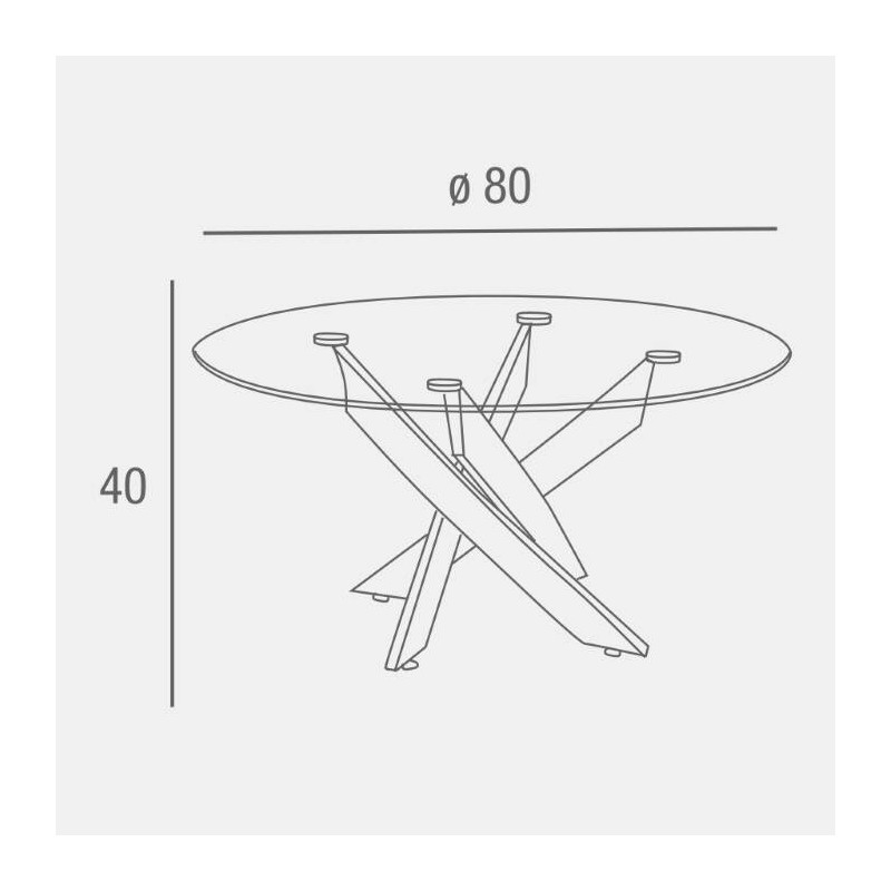 Mesa de Centro Redonda con Tapa de Cristal 8 mm y Patas Metálicas Cruzadas en Acabado Cromo - Mueble Moderno - Medidas 80x40 cm