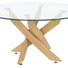 Mesa de Centro Redonda con Tapa de Cristal 8 mm y Patas Metálicas en Acabado Madera - Medidas 80x40 cm