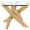 Mesa de Centro Redonda con Tapa de Cristal 8 mm y Patas Metálicas en Acabado Madera - Medidas 80x40 cm