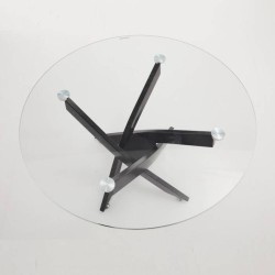 Mesa de Centro Redonda con Tapa de Cristal 8 mm y Patas Metálicas en Acabado Negro -Medidas 80x40 cm
