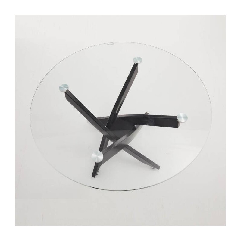 Mesa de Centro Redonda con Tapa de Cristal 8 mm y Patas Metálicas en Acabado Negro -Medidas 80x40 cm