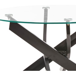 Mesa de Centro Redonda con Tapa de Cristal 8 mm y Patas Metálicas en Acabado Negro -Medidas 80x40 cm