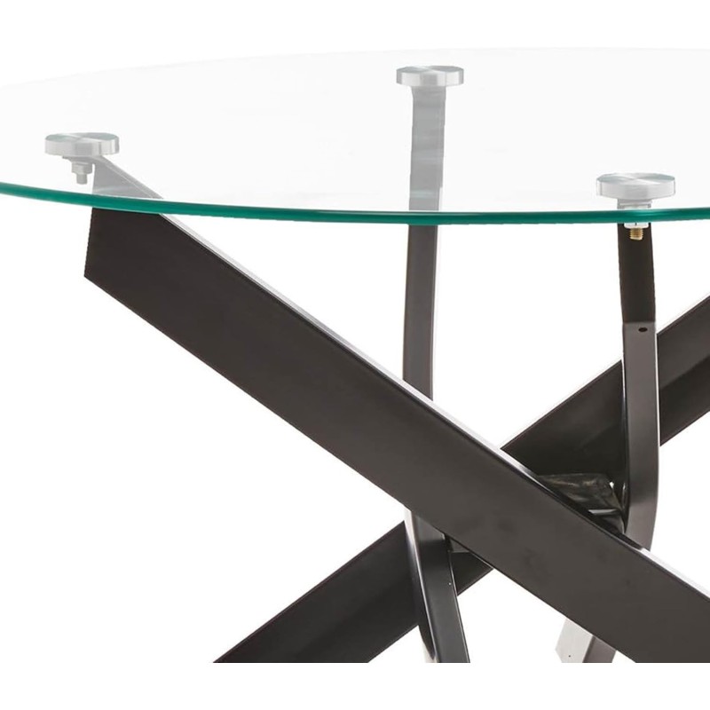 Mesa de Centro Redonda con Tapa de Cristal 8 mm y Patas Metálicas en Acabado Negro -Medidas 80x40 cm