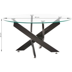 Mesa de Centro Redonda con Tapa de Cristal 8 mm y Patas Metálicas en Acabado Negro -Medidas 80x40 cm