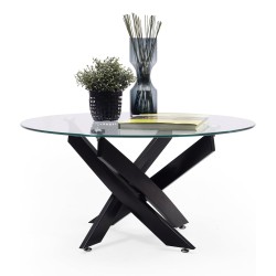 Mesa de Centro Redonda con Tapa de Cristal 8 mm y Patas Metálicas en Acabado Negro -Medidas 80x40 cm