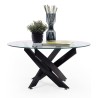 Mesa de Centro Redonda con Tapa de Cristal 8 mm y Patas Metálicas en Acabado Negro -Medidas 80x40 cm