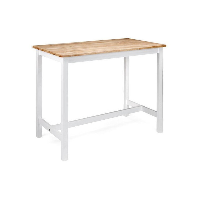 Mesa Alta de Madera Lacada en Blanco Mate con Tapa en Color Roble - Medidas 108x60x91 cm