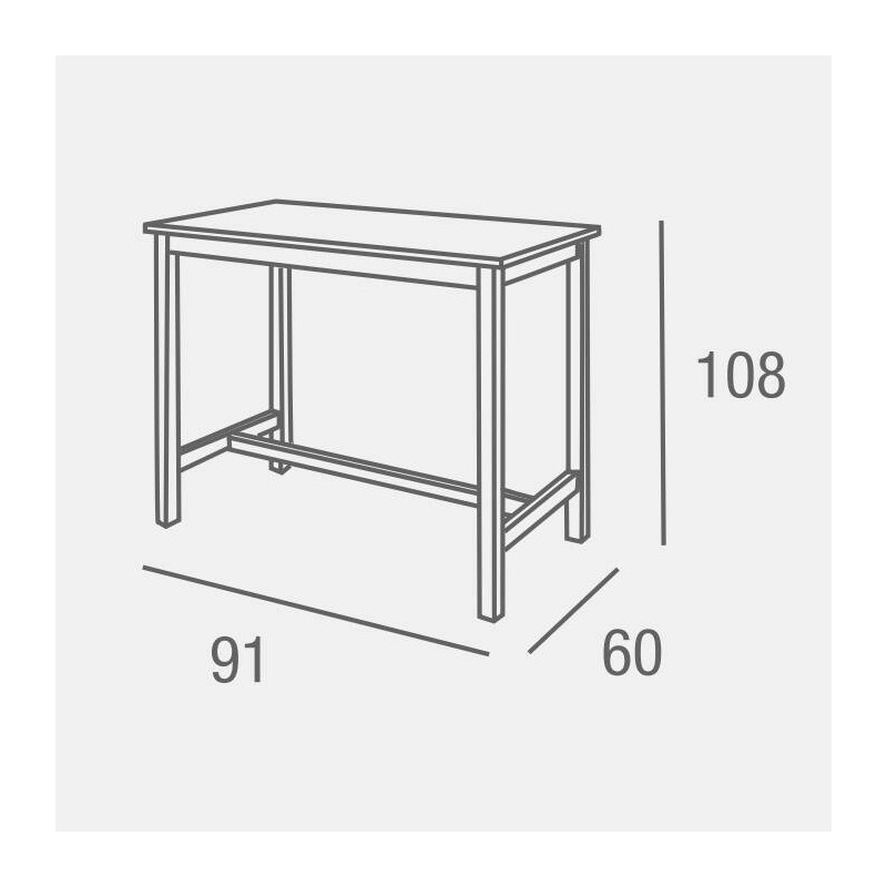 Mesa Alta de Madera Lacada en Blanco Mate con Tapa en Color Roble - Medidas 108x60x91 cm