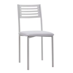 Juego de 4 Sillas de Cocina con Estructura y Patas Metálicas Blancas, Asiento Tapizado en PVC Blanco - Medidas 38,5x48,86 cm