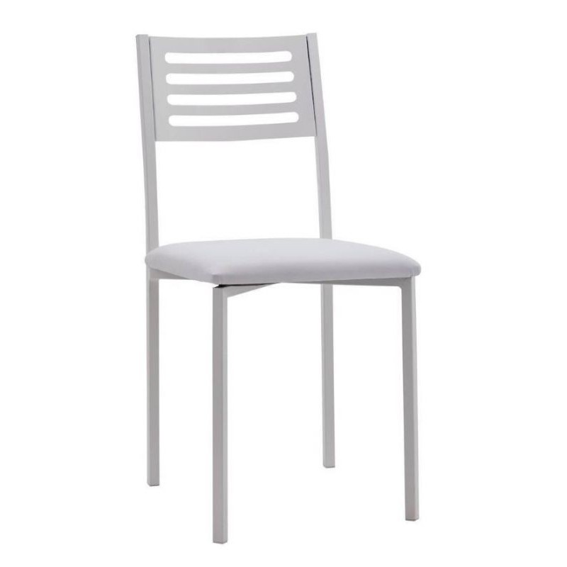 Juego de 4 Sillas de Cocina con Estructura y Patas Metálicas Blancas, Asiento Tapizado en PVC Blanco - Medidas 38,5x48,86 cm