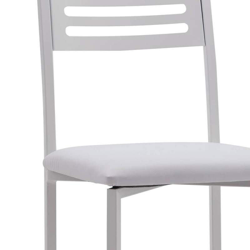 Juego de 4 Sillas de Cocina con Estructura y Patas Metálicas Blancas, Asiento Tapizado en PVC Blanco - Medidas 38,5x48,86 cm
