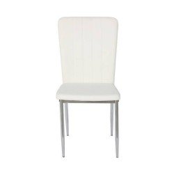 6 Sillas de Comedor con Relleno de Espuma, Tapizado en Símil Piel Blanco y Patas Metálicas Cromadas - Medidas 44x91,5x47 cm