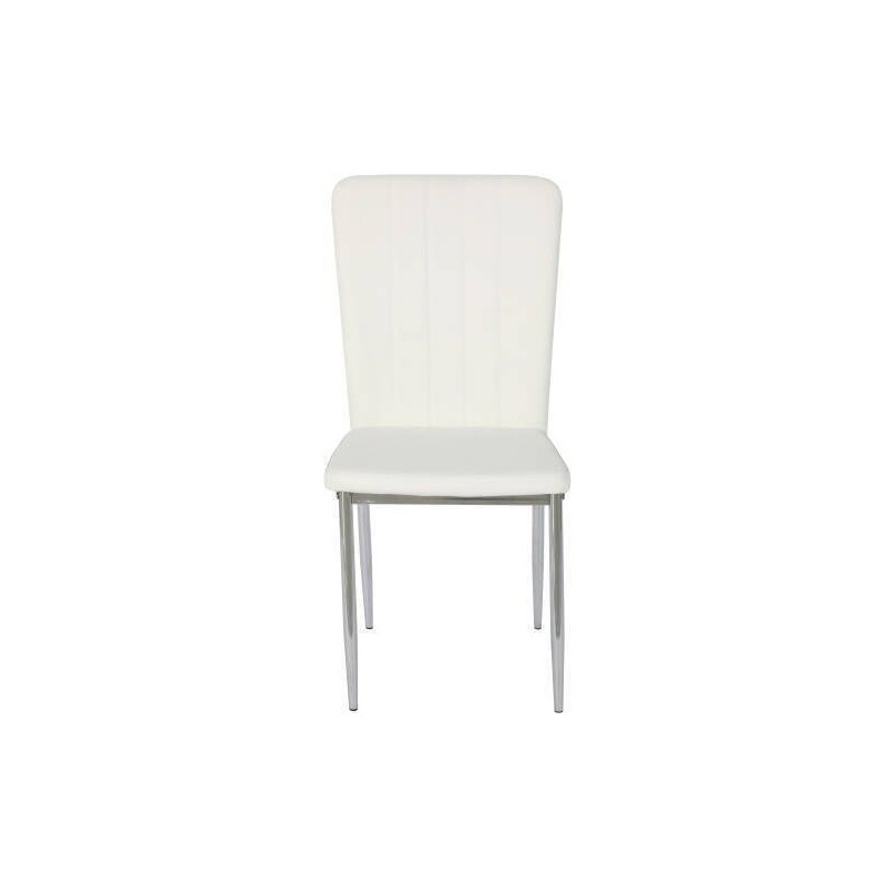 6 Sillas de Comedor con Relleno de Espuma, Tapizado en Símil Piel Blanco y Patas Metálicas Cromadas - Medidas 44x91,5x47 cm