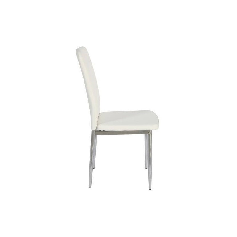 6 Sillas de Comedor con Relleno de Espuma, Tapizado en Símil Piel Blanco y Patas Metálicas Cromadas - Medidas 44x91,5x47 cm