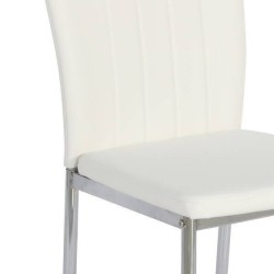 6 Sillas de Comedor con Relleno de Espuma, Tapizado en Símil Piel Blanco y Patas Metálicas Cromadas - Medidas 44x91,5x47 cm
