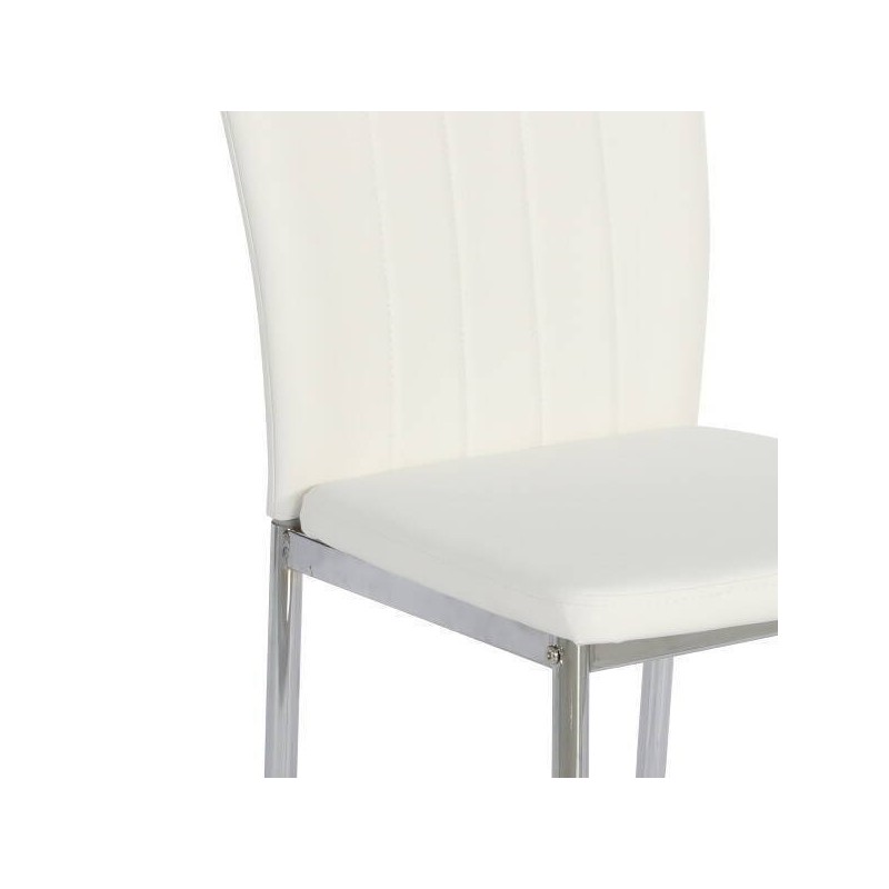 6 Sillas de Comedor con Relleno de Espuma, Tapizado en Símil Piel Blanco y Patas Metálicas Cromadas - Medidas 44x91,5x47 cm