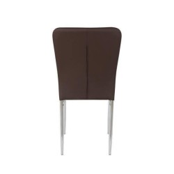 6 Sillas de Comedor con Relleno de Espuma, Tapizado en Símil Piel Chocolate y Patas Metálicas Cromadas - Medidas 44x91,5x47 cm