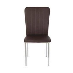 6 Sillas de Comedor con Relleno de Espuma, Tapizado en Símil Piel Chocolate y Patas Metálicas Cromadas - Medidas 44x91,5x47 cm