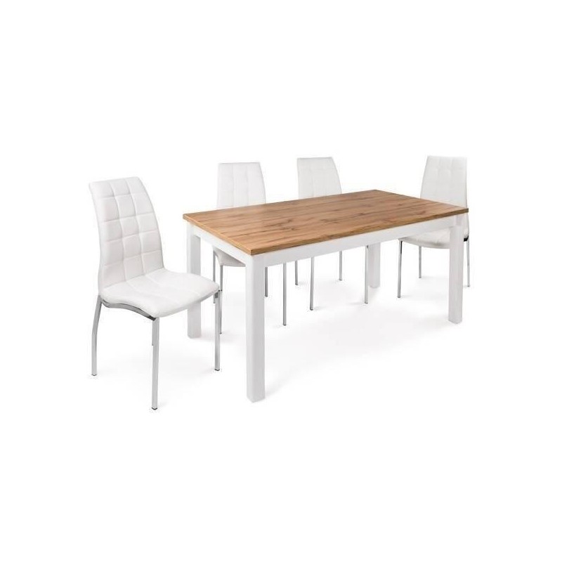 Juego de 4 Sillas Tapizadas en Símil Piel Blanco con Patas Cromadas, Asiento y Respaldo Ergonómicos- Medidas 43x63x97 cm