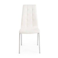 Juego de 4 Sillas Tapizadas en Símil Piel Blanco con Patas Cromadas, Asiento y Respaldo Ergonómicos- Medidas 43x63x97 cm