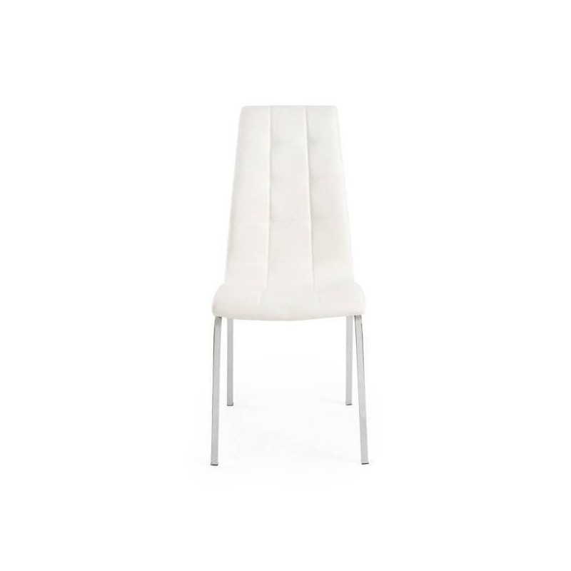 Juego de 4 Sillas Tapizadas en Símil Piel Blanco con Patas Cromadas, Asiento y Respaldo Ergonómicos- Medidas 43x63x97 cm