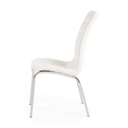 Juego de 4 Sillas Tapizadas en Símil Piel Blanco con Patas Cromadas, Asiento y Respaldo Ergonómicos- Medidas 43x63x97 cm