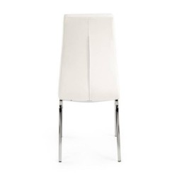 Juego de 4 Sillas Tapizadas en Símil Piel Blanco con Patas Cromadas, Asiento y Respaldo Ergonómicos- Medidas 43x63x97 cm