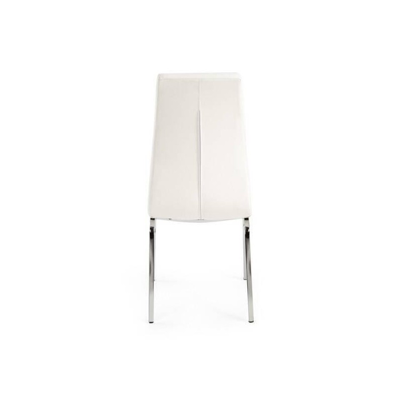 Juego de 4 Sillas Tapizadas en Símil Piel Blanco con Patas Cromadas, Asiento y Respaldo Ergonómicos- Medidas 43x63x97 cm