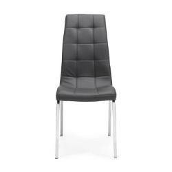 Juego de 4 Sillas Tapizadas en Símil Piel Gris Oscuro con Patas Cromadas, Asiento y Respaldo Ergonómicos- Medidas 43x63x97 cm