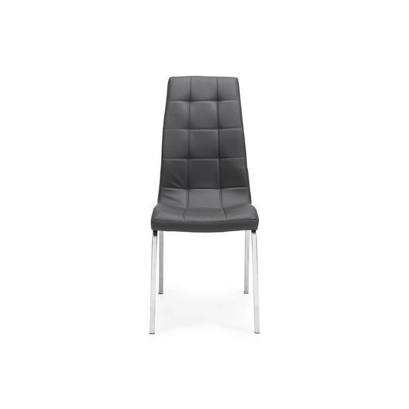 Juego de 4 Sillas Tapizadas en Símil Piel Gris Oscuro con Patas Cromadas, Asiento y Respaldo Ergonómicos- Medidas 43x63x97 cm