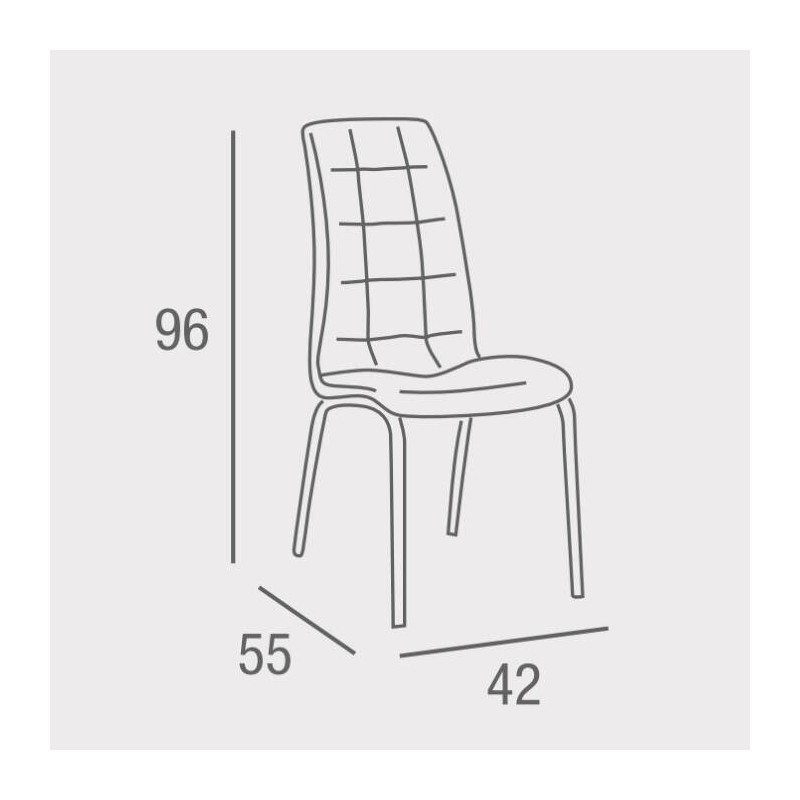 Juego de 4 Sillas Tapizadas en Símil Piel Gris Oscuro con Patas Cromadas, Asiento y Respaldo Ergonómicos- Medidas 43x63x97 cm