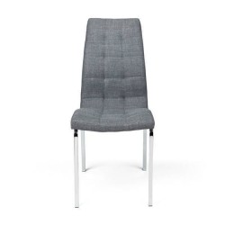 Juego de 4 Sillas Tapizadas en Símil Piel Gris Claro  con Patas Cromadas, Asiento y Respaldo Ergonómicos- Medidas 43x63x97 cm