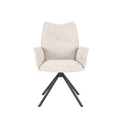 Juego de 2 Sillas con Brazos Tapizadas en Tela Beige y Patas en Acabado Negro, Mecanismo Giratorio 180º-  Medidas 63x62x93 cm