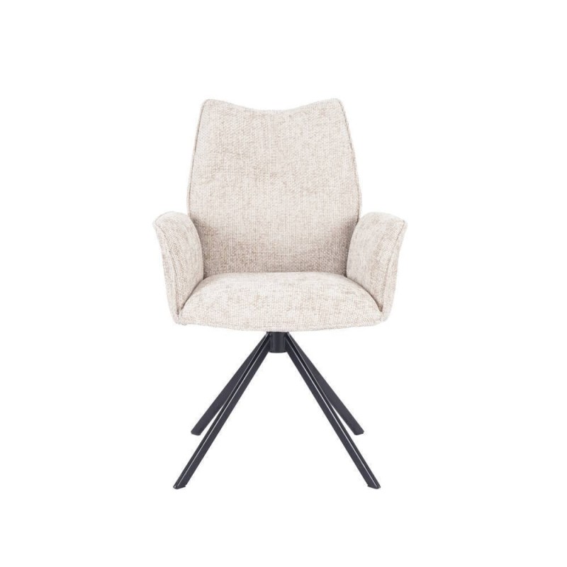 Juego de 2 Sillas con Brazos Tapizadas en Tela Beige y Patas en Acabado Negro, Mecanismo Giratorio 180º-  Medidas 63x62x93 cm