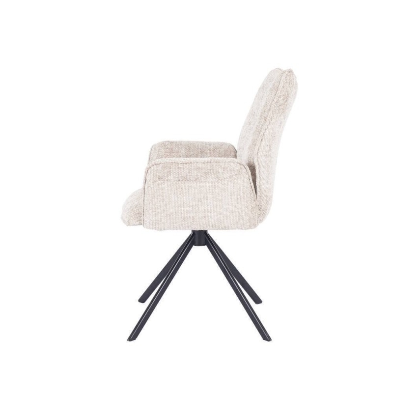 Juego de 2 Sillas con Brazos Tapizadas en Tela Beige y Patas en Acabado Negro, Mecanismo Giratorio 180º-  Medidas 63x62x93 cm