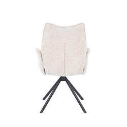 Juego de 2 Sillas con Brazos Tapizadas en Tela Beige y Patas en Acabado Negro, Mecanismo Giratorio 180º-  Medidas 63x62x93 cm