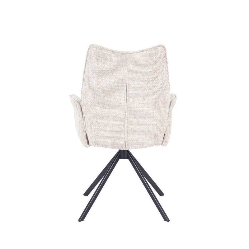 Juego de 2 Sillas con Brazos Tapizadas en Tela Beige y Patas en Acabado Negro, Mecanismo Giratorio 180º-  Medidas 63x62x93 cm