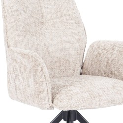 Juego de 2 Sillas con Brazos Tapizadas en Tela Beige y Patas en Acabado Negro, Mecanismo Giratorio 180º-  Medidas 63x62x93 cm