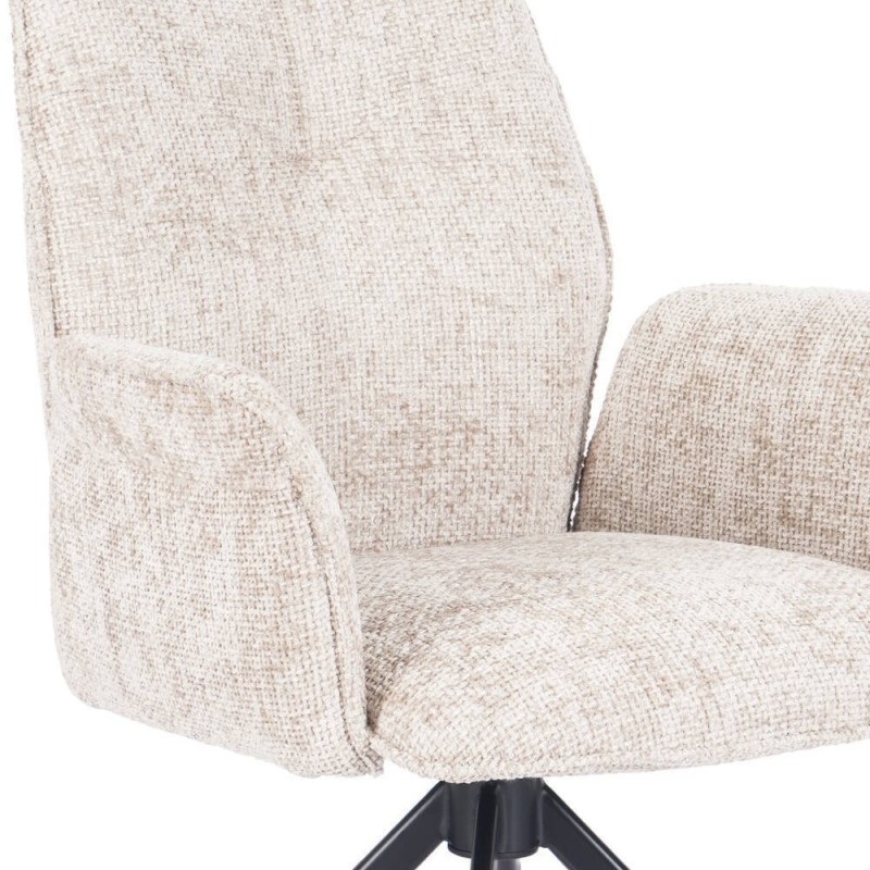 Juego de 2 Sillas con Brazos Tapizadas en Tela Beige y Patas en Acabado Negro, Mecanismo Giratorio 180º-  Medidas 63x62x93 cm