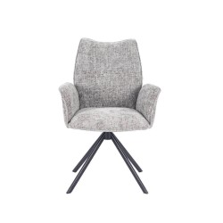 Juego de 2 Sillas con Brazos Tapizadas en Tela Gris y Patas en Acabado Negro, Mecanismo Giratorio 180º-  Medidas 63x62x93 cm