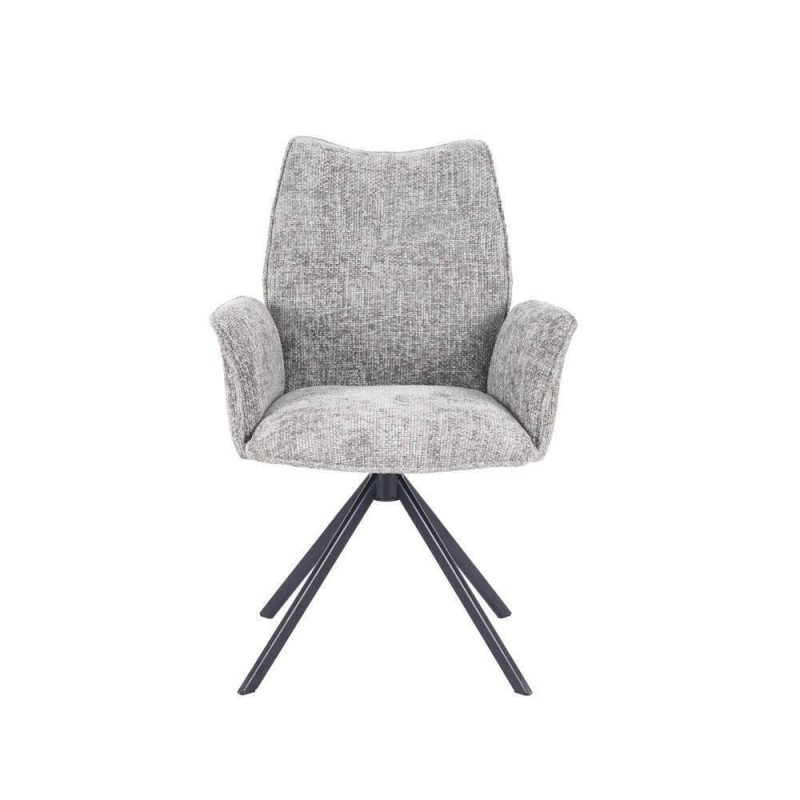 Juego de 2 Sillas con Brazos Tapizadas en Tela Gris y Patas en Acabado Negro, Mecanismo Giratorio 180º-  Medidas 63x62x93 cm