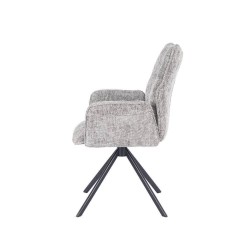 Juego de 2 Sillas con Brazos Tapizadas en Tela Gris y Patas en Acabado Negro, Mecanismo Giratorio 180º-  Medidas 63x62x93 cm