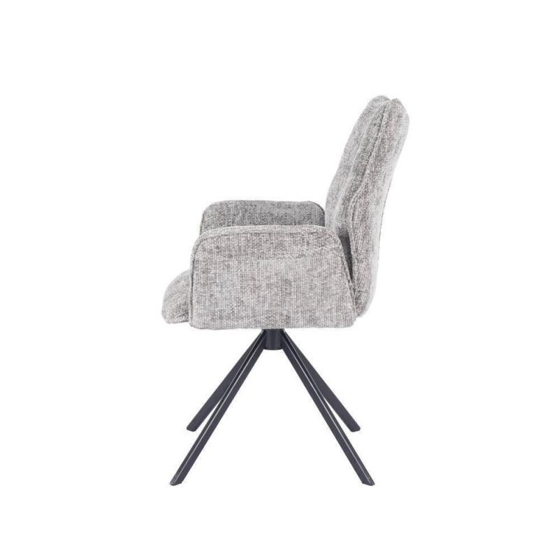 Juego de 2 Sillas con Brazos Tapizadas en Tela Gris y Patas en Acabado Negro, Mecanismo Giratorio 180º-  Medidas 63x62x93 cm